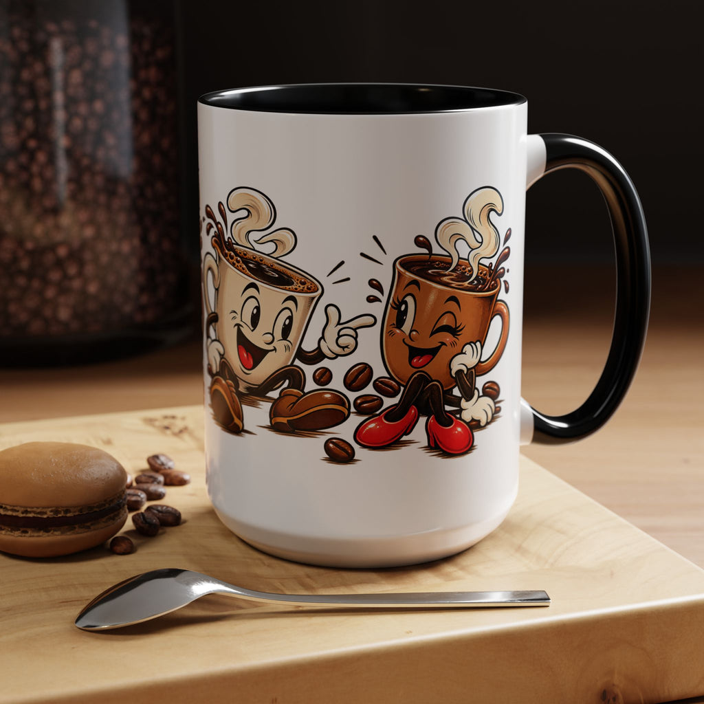 Coffee Cartoon Mug — Cute Dancing Coffee Cups Accent Mug