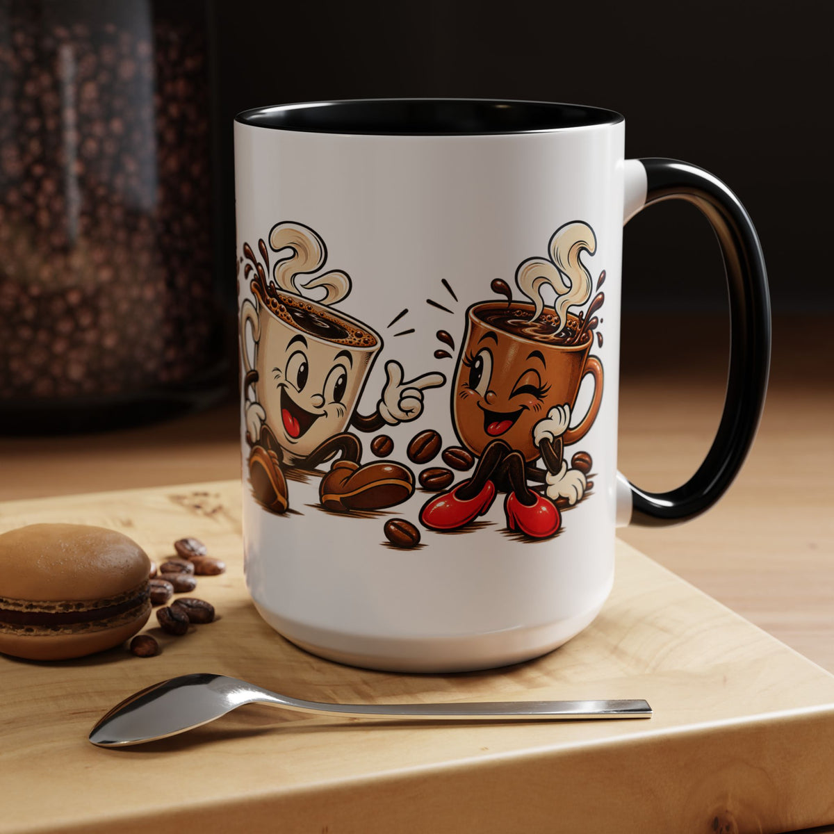 Coffee Cartoon Mug — Cute Dancing Coffee Cups Accent Mug