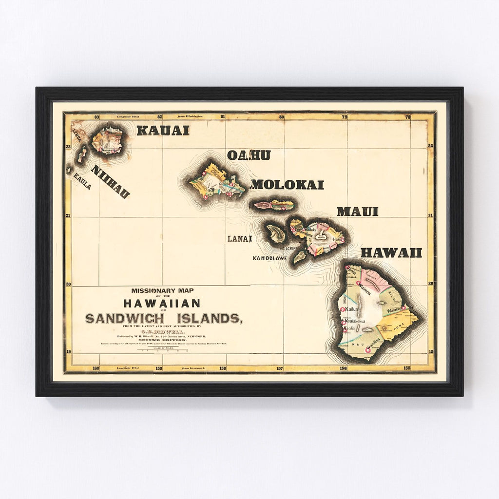 Vintage Map of Hawaii 1846