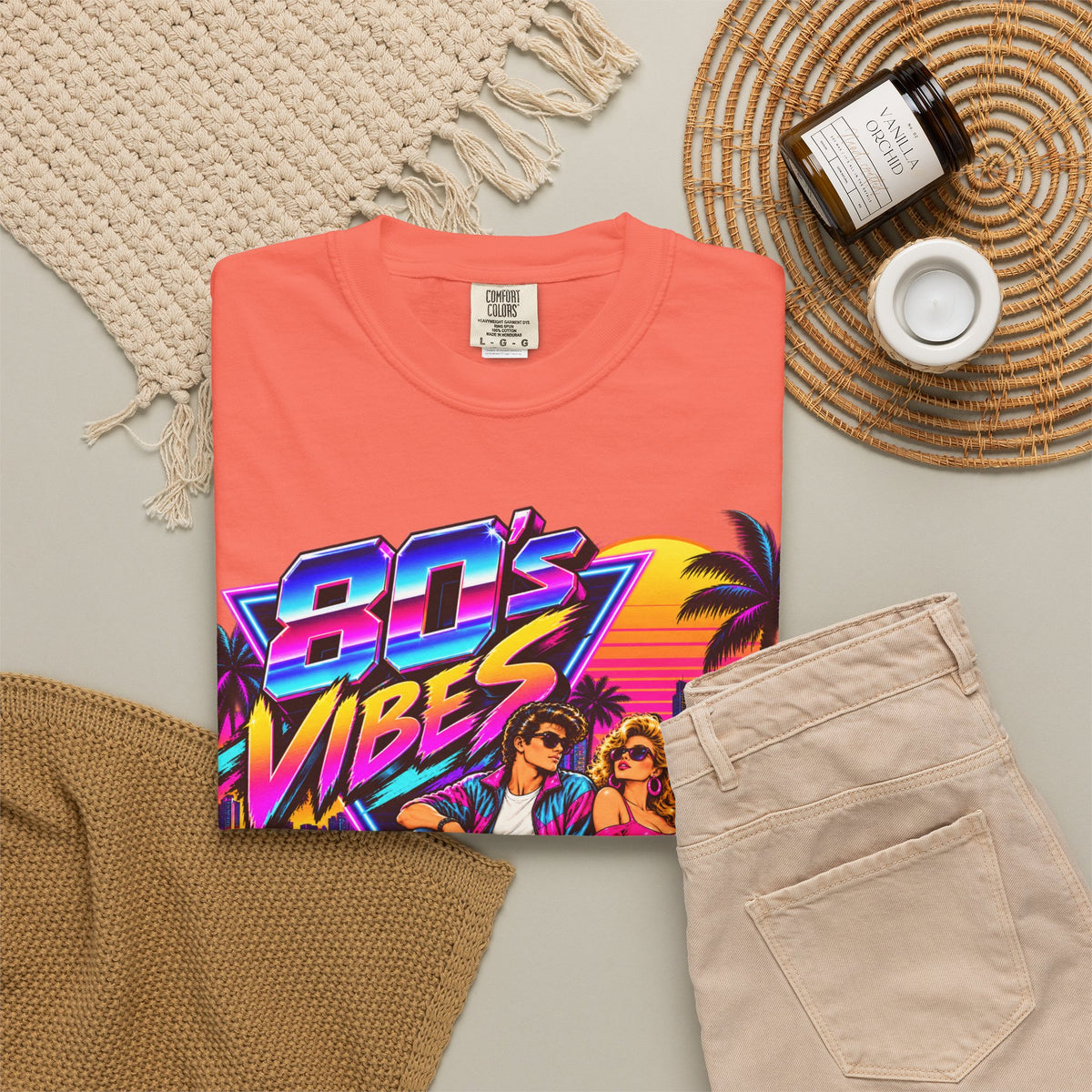 80s Vibes retro car scene T-shirt | neon palm sunset