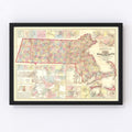 Vintage Map of Massachusetts 1861