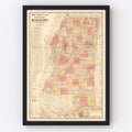 Vintage Map of Mississippi 1892