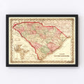 Vintage Map of South Carolina 1876