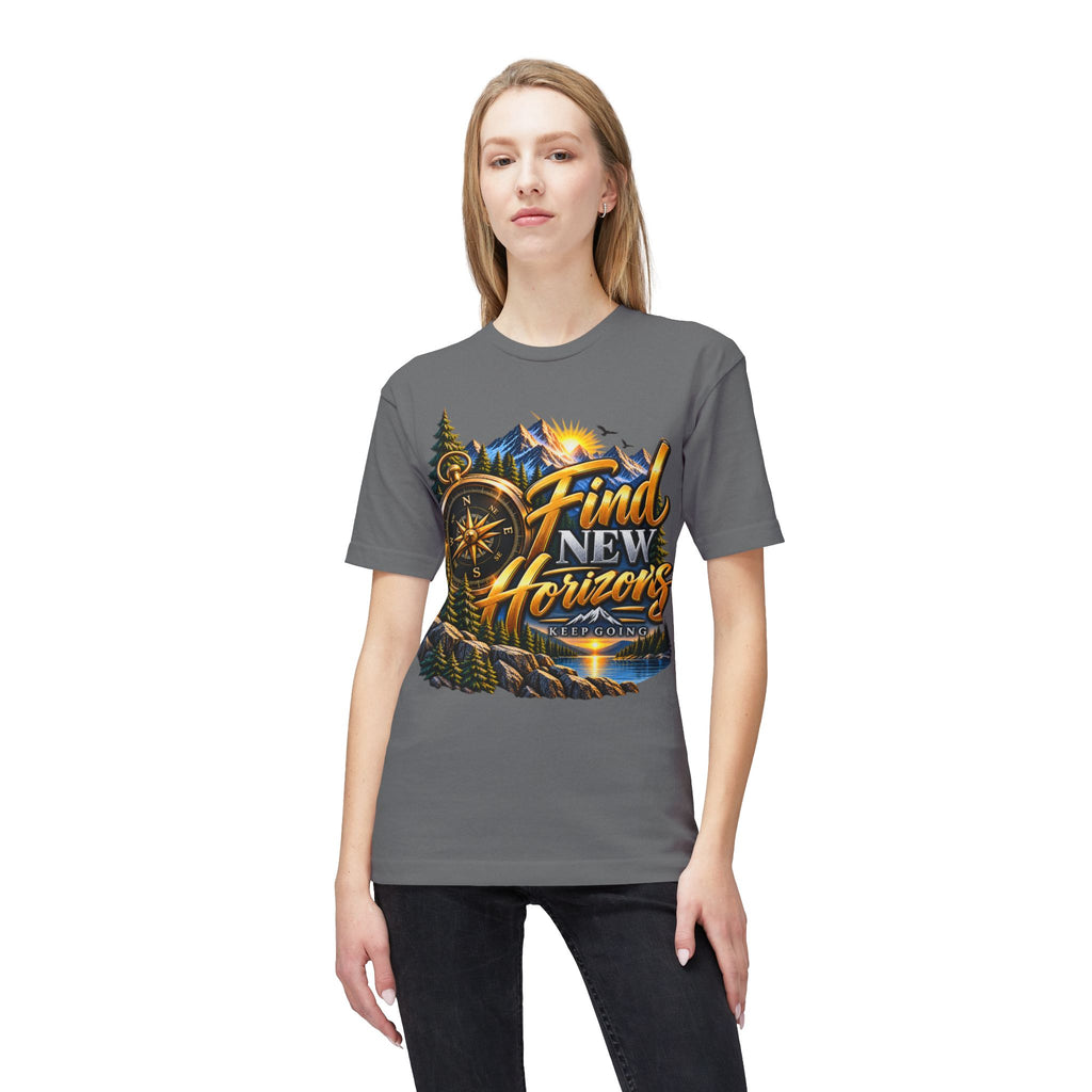 Find New Horizons T-Shirt — Adventure Compass Mountain Graphic Tee