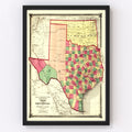 Vintage Map of Texas 1874