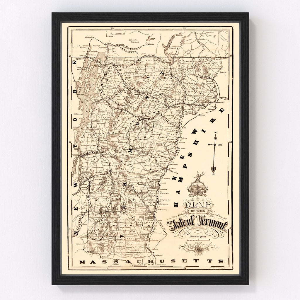 Vintage Map of Vermont 1890