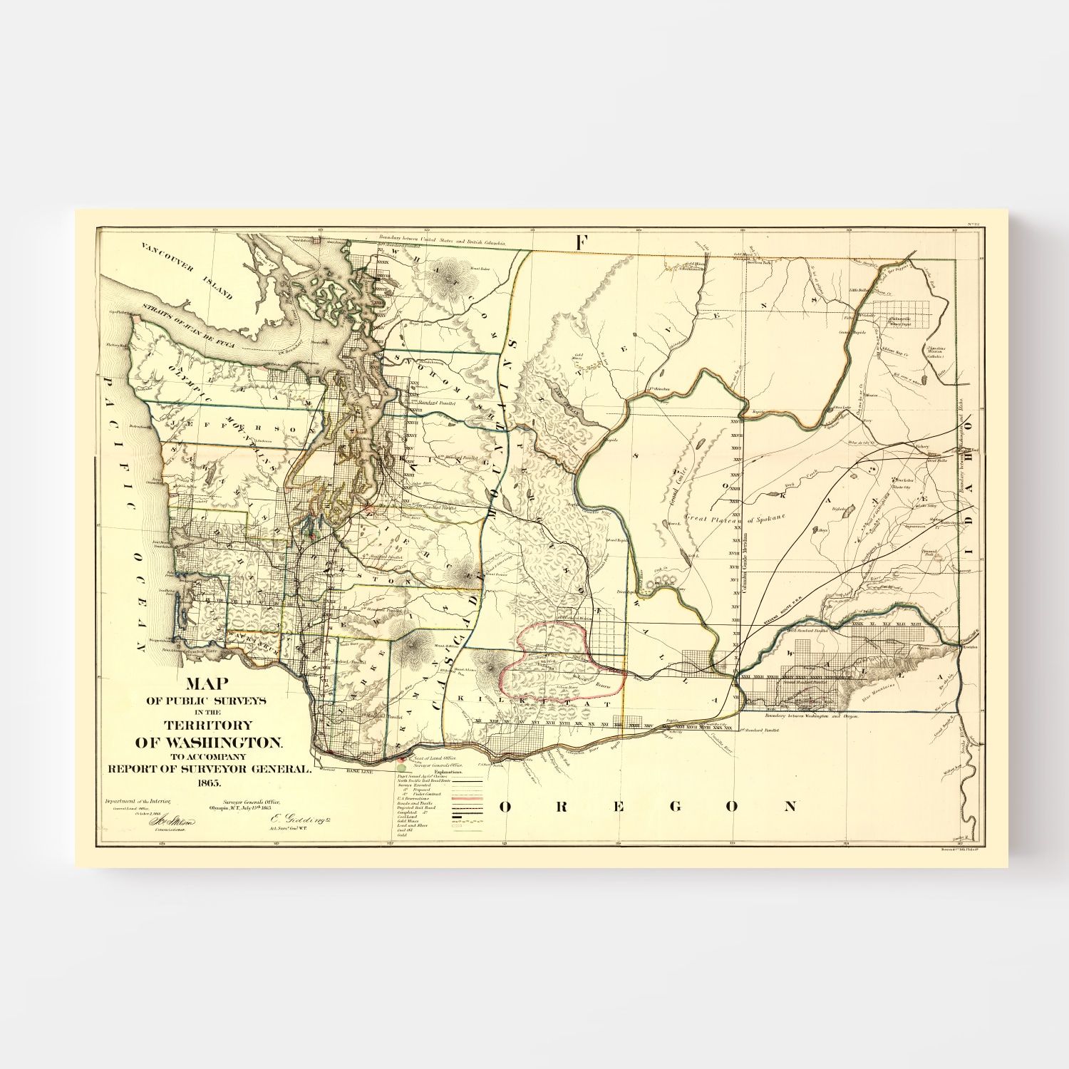 Vintage Map of Washington 1866