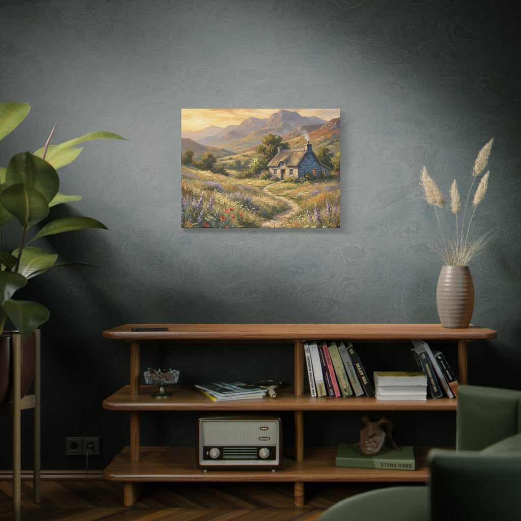 Countryside Cottage Canvas Wall Art — Tranquil Rustic Landscape Print