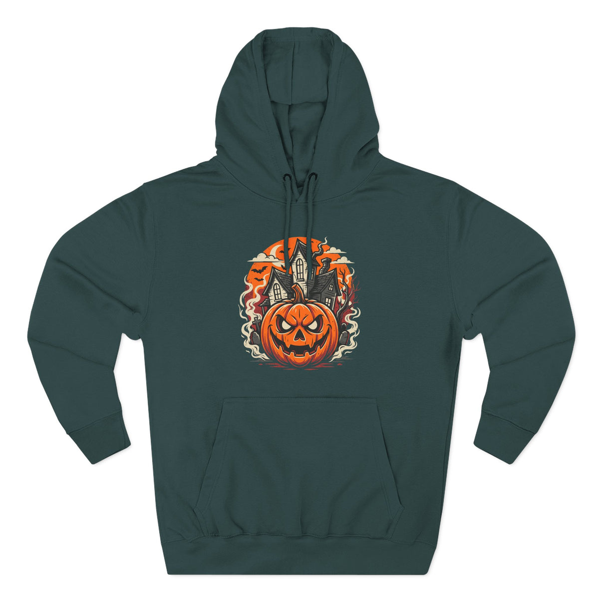 Halloween Pumpkin Hoodie — Jack-O'-Lantern Haunted House Fleece Hoodie