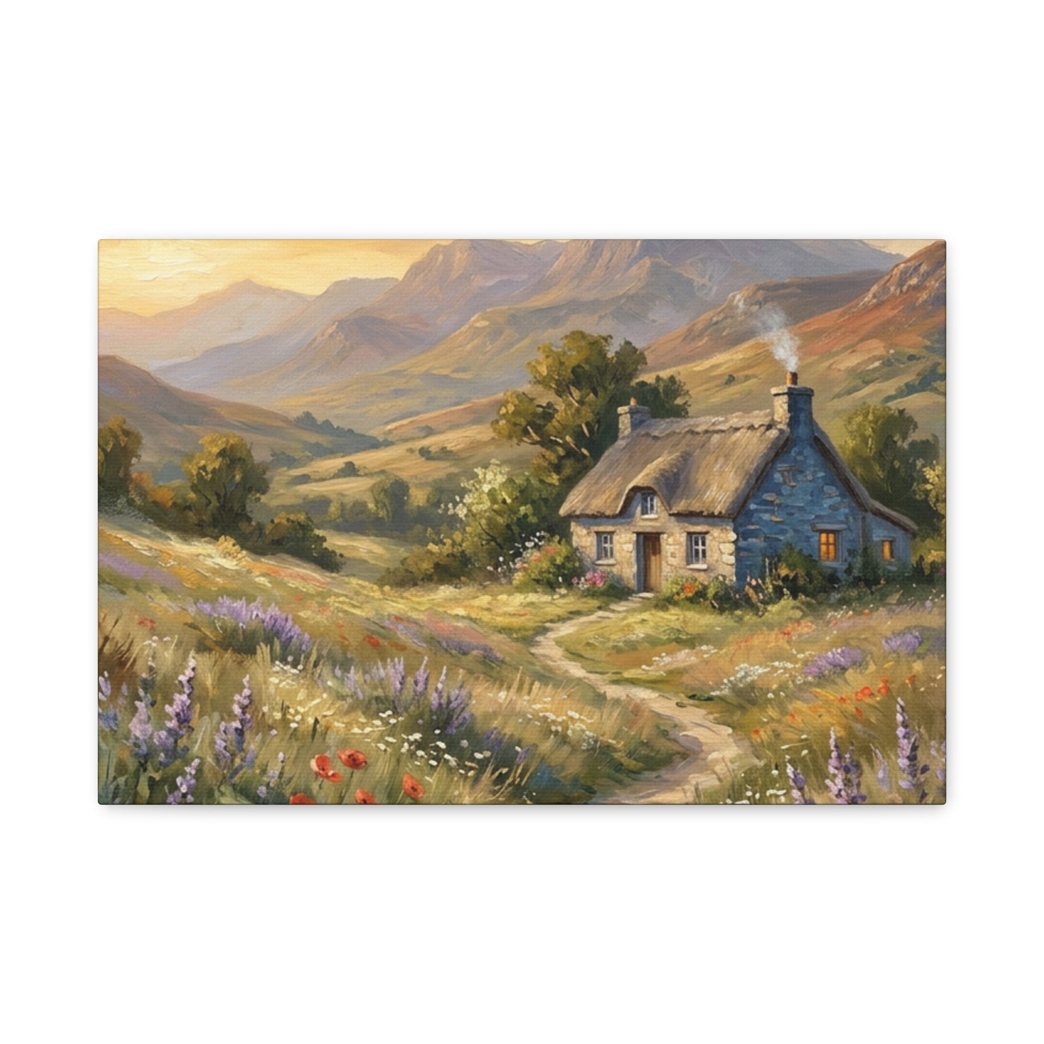 Countryside Cottage Canvas Wall Art — Tranquil Rustic Landscape Print