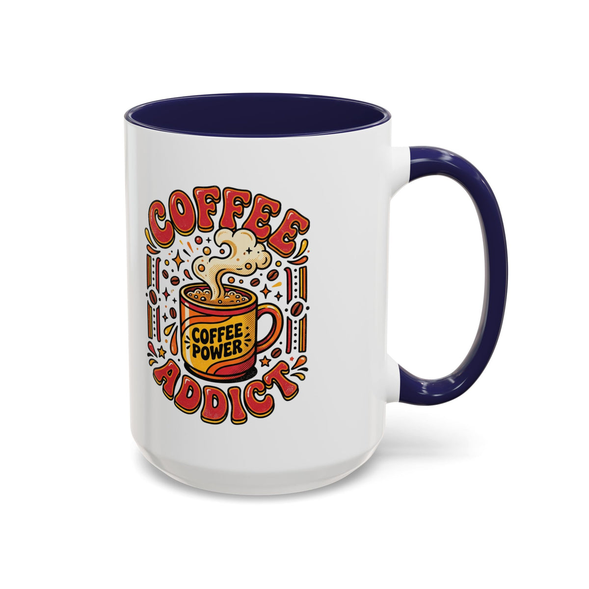 Coffee Addict Accent Mug — "Coffee Power" Retro Coffee Lover Gift (11oz/15oz)