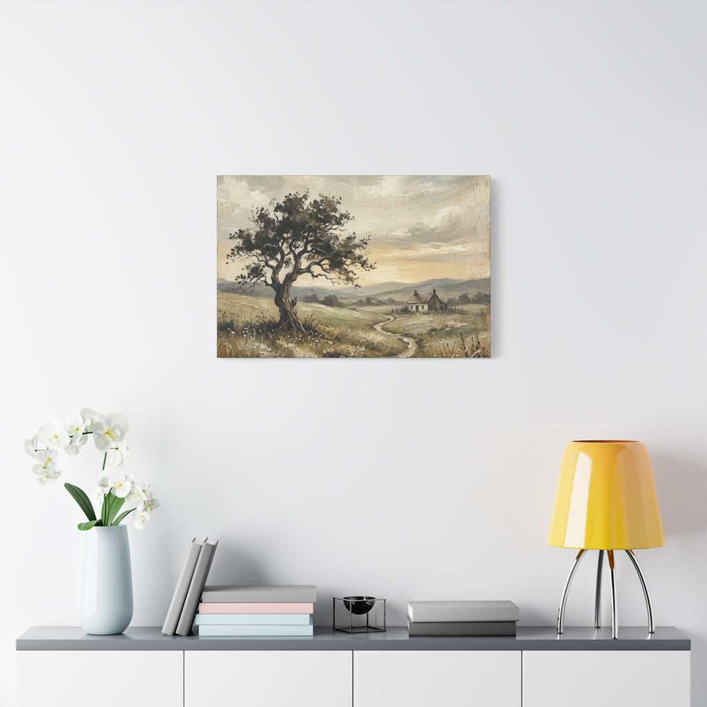 Rustic Countryside Canvas Wall Art — Serene Landscape Matte Stretched Canvas Print