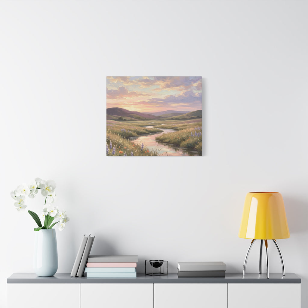 Sunset Meadow Canvas Wall Art - Stretched Matte Landscape Print
