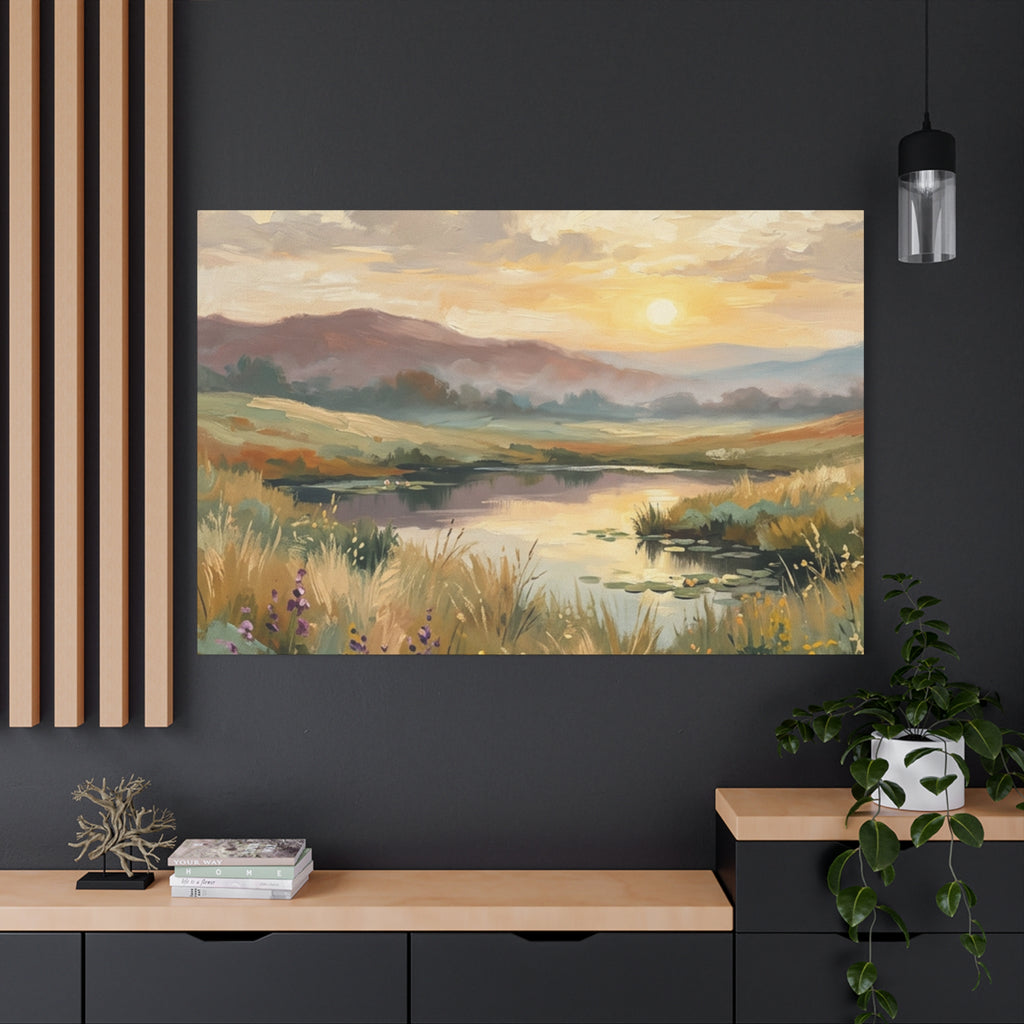 Sunset Meadow Canvas Wall Art — Stretched Matte Landscape Print
