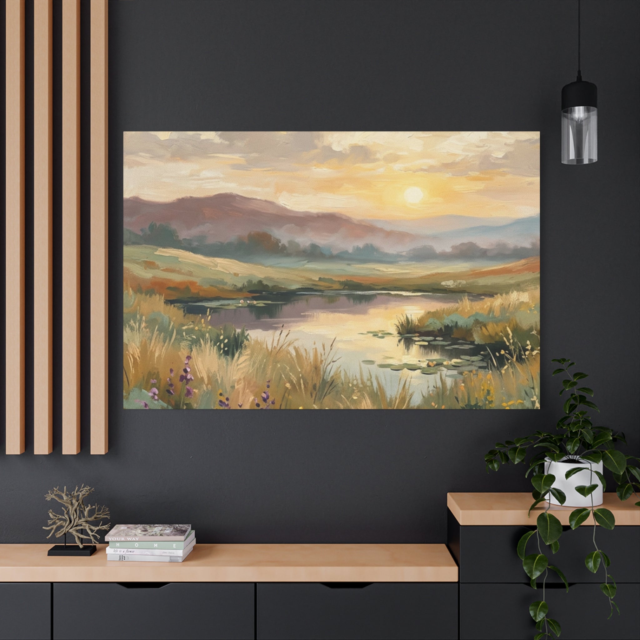 Sunset Meadow Canvas Wall Art — Stretched Matte Landscape Print