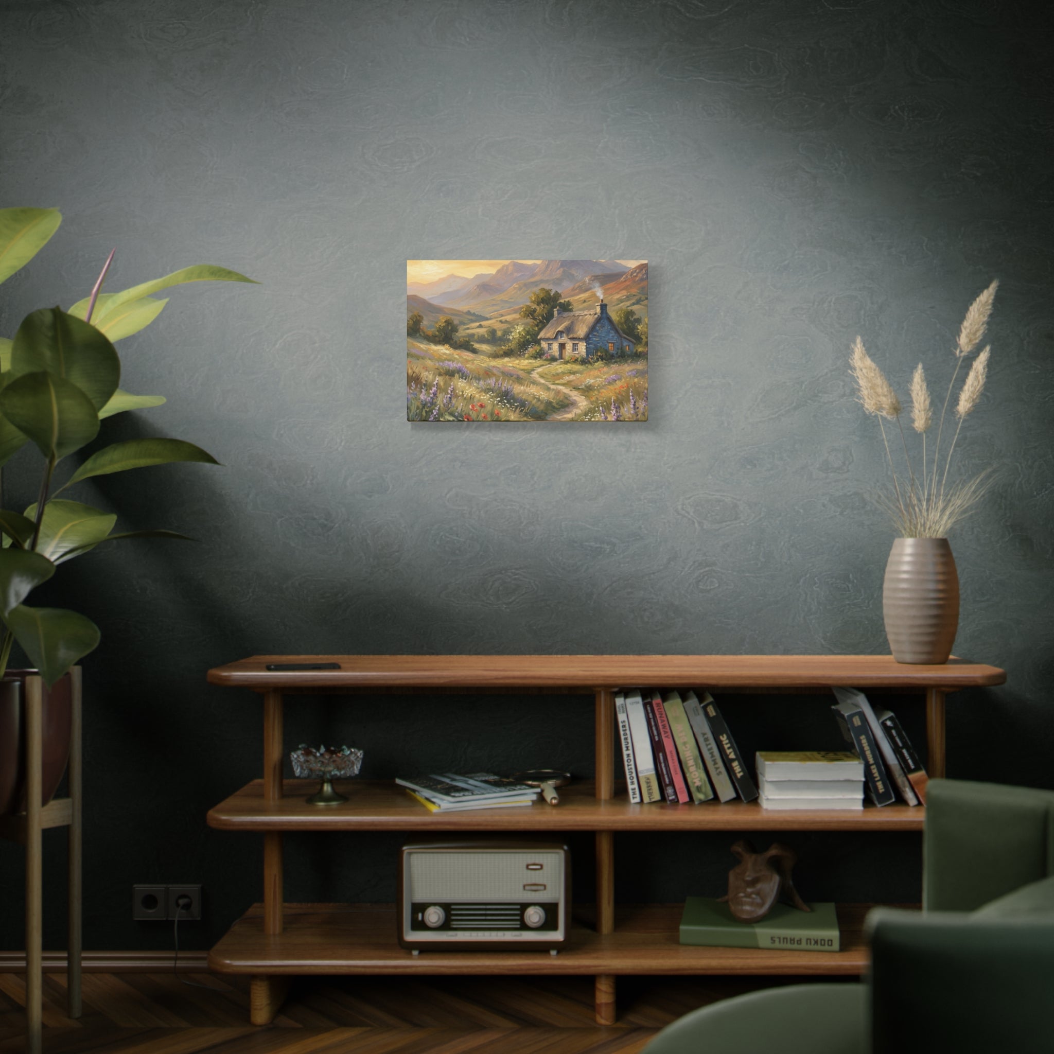 Countryside Cottage Canvas Wall Art — Tranquil Rustic Landscape Print