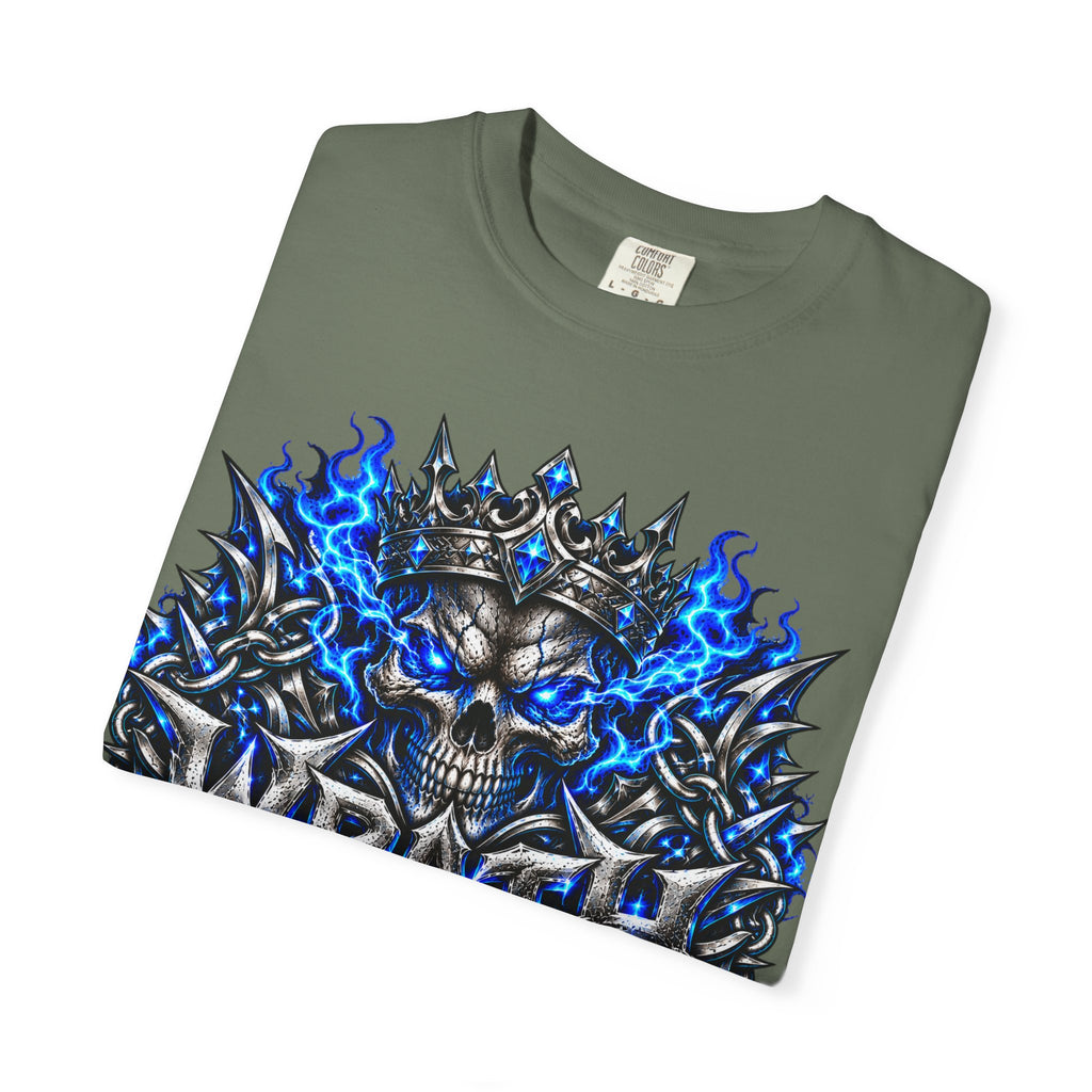 Wrath Skull Crown T‑Shirt — Blue Flame Gothic Graphic Tee
