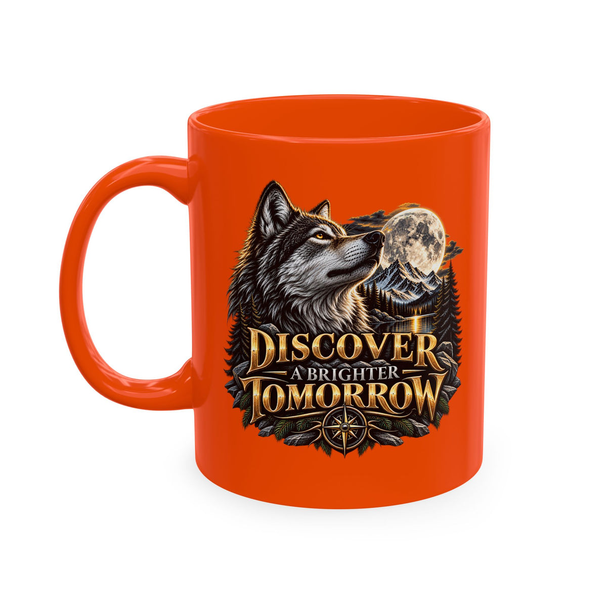 Discover Tomorrow Ceramic Mug — Howling Wolf & Moon Coffee Cup