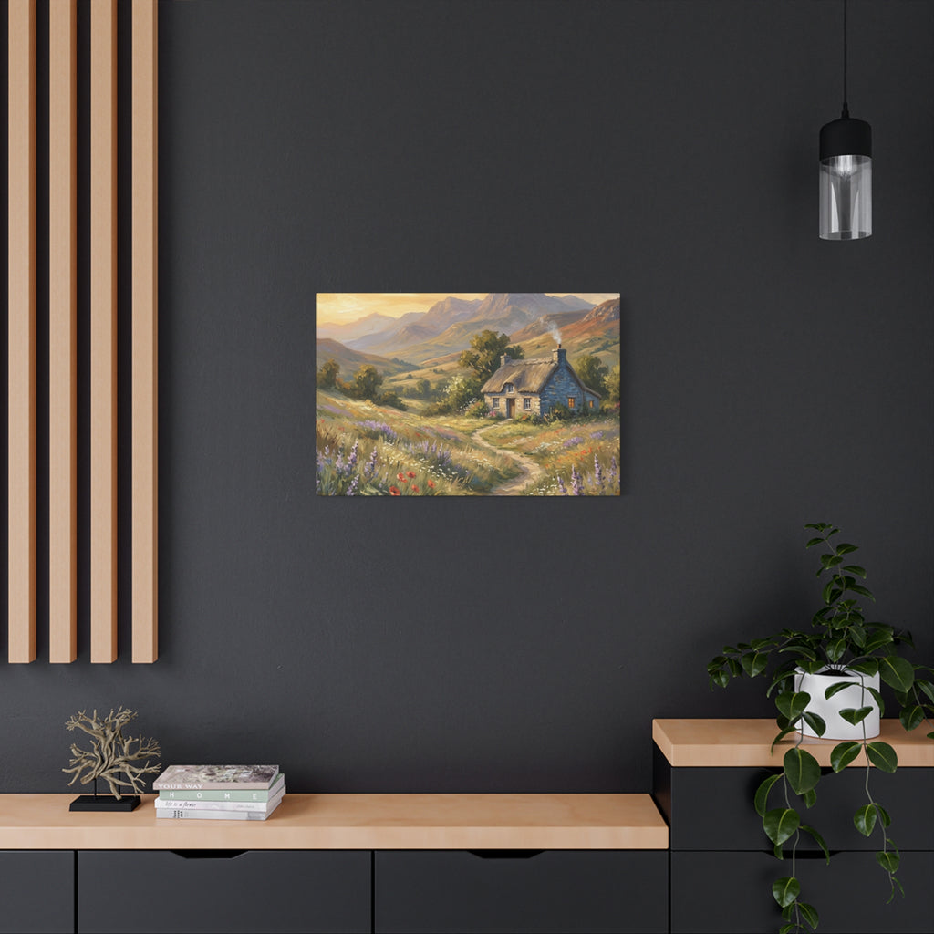 Countryside Cottage Canvas Wall Art — Tranquil Rustic Landscape Print