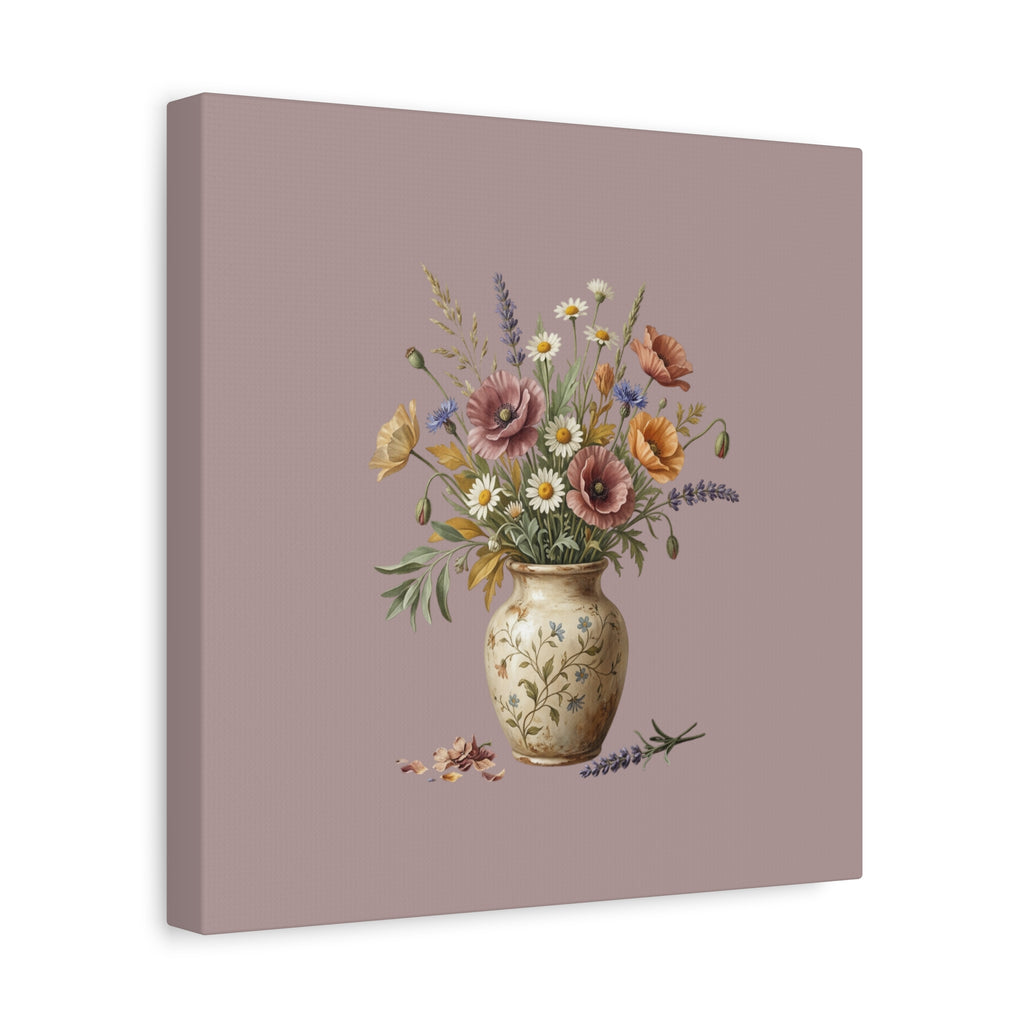 Botanical Vase Floral Canvas Print — Vintage Wildflower Wall Art