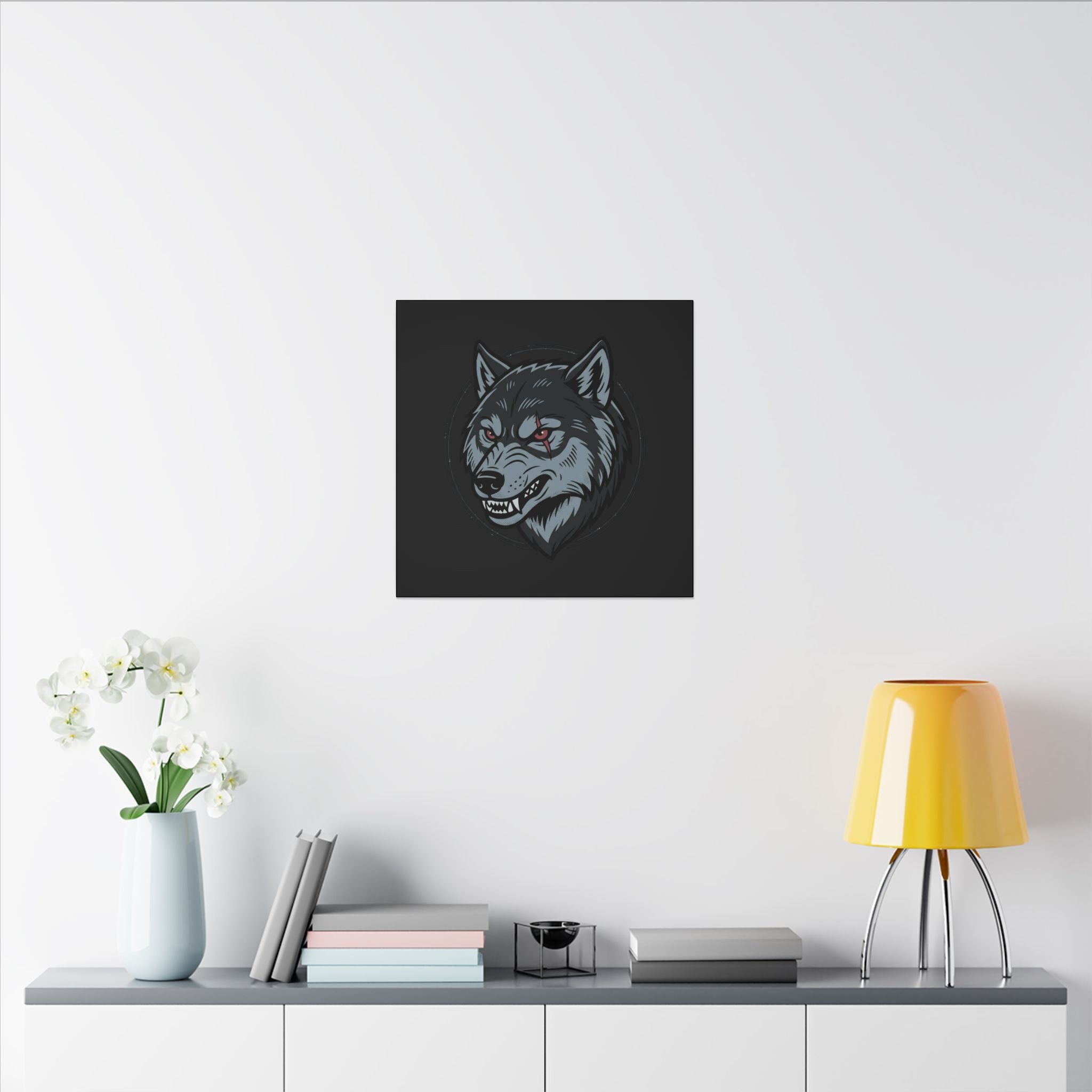 Wolf Head Canvas Wall Art — Fierce Gray Wolf Portrait Matte Stretched