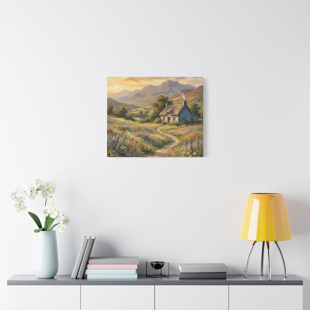 Countryside Cottage Canvas Wall Art — Tranquil Rustic Landscape Print