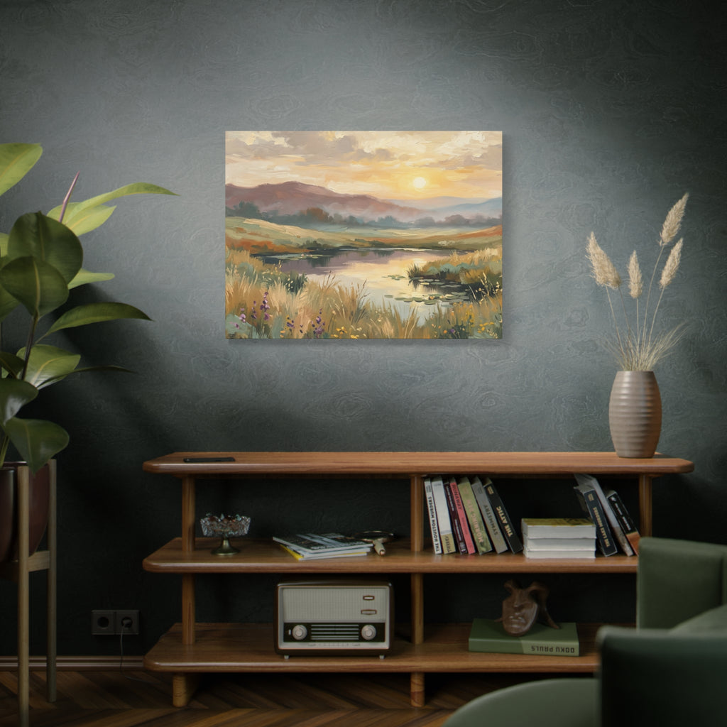 Sunset Meadow Canvas Wall Art — Stretched Matte Landscape Print