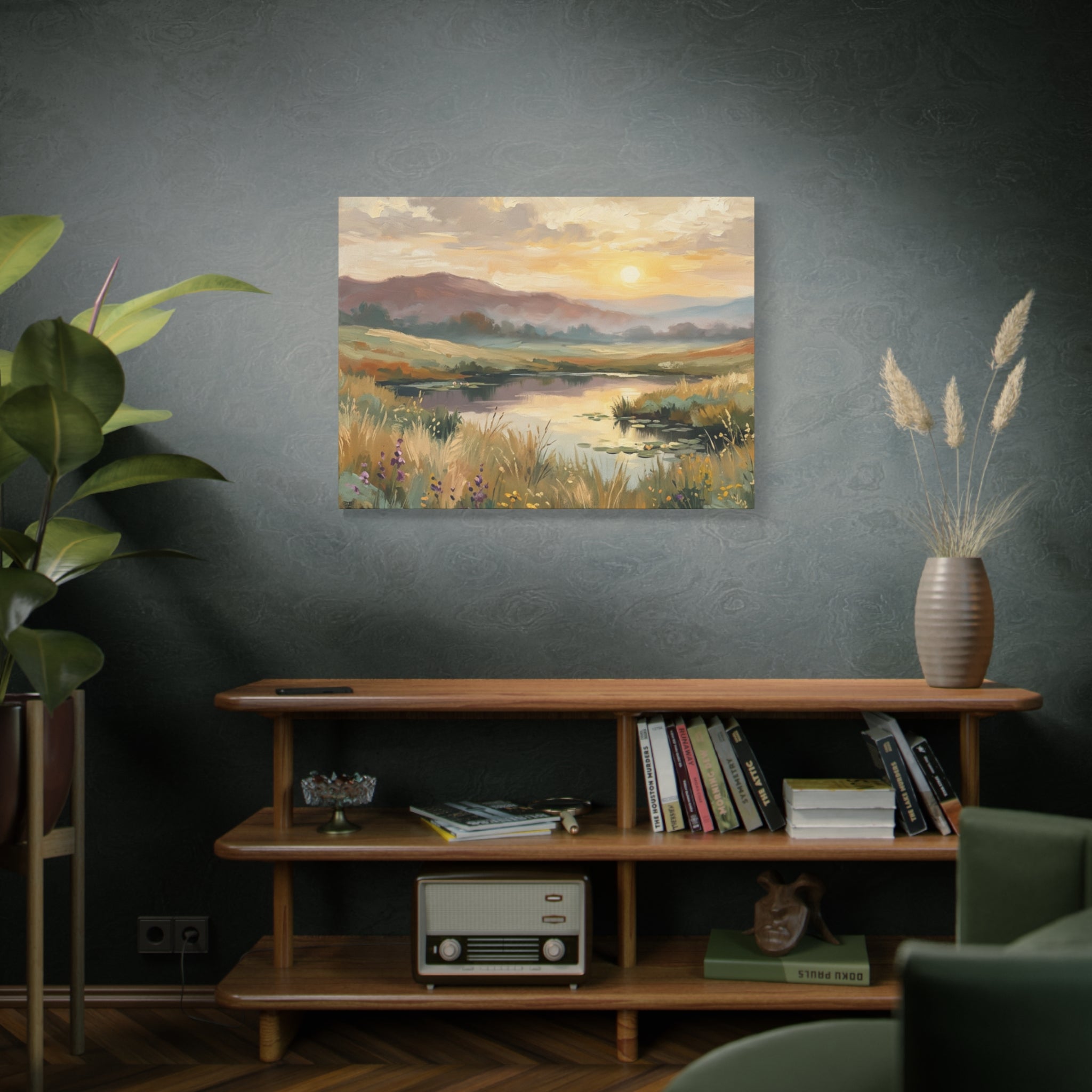 Sunset Meadow Canvas Wall Art — Stretched Matte Landscape Print