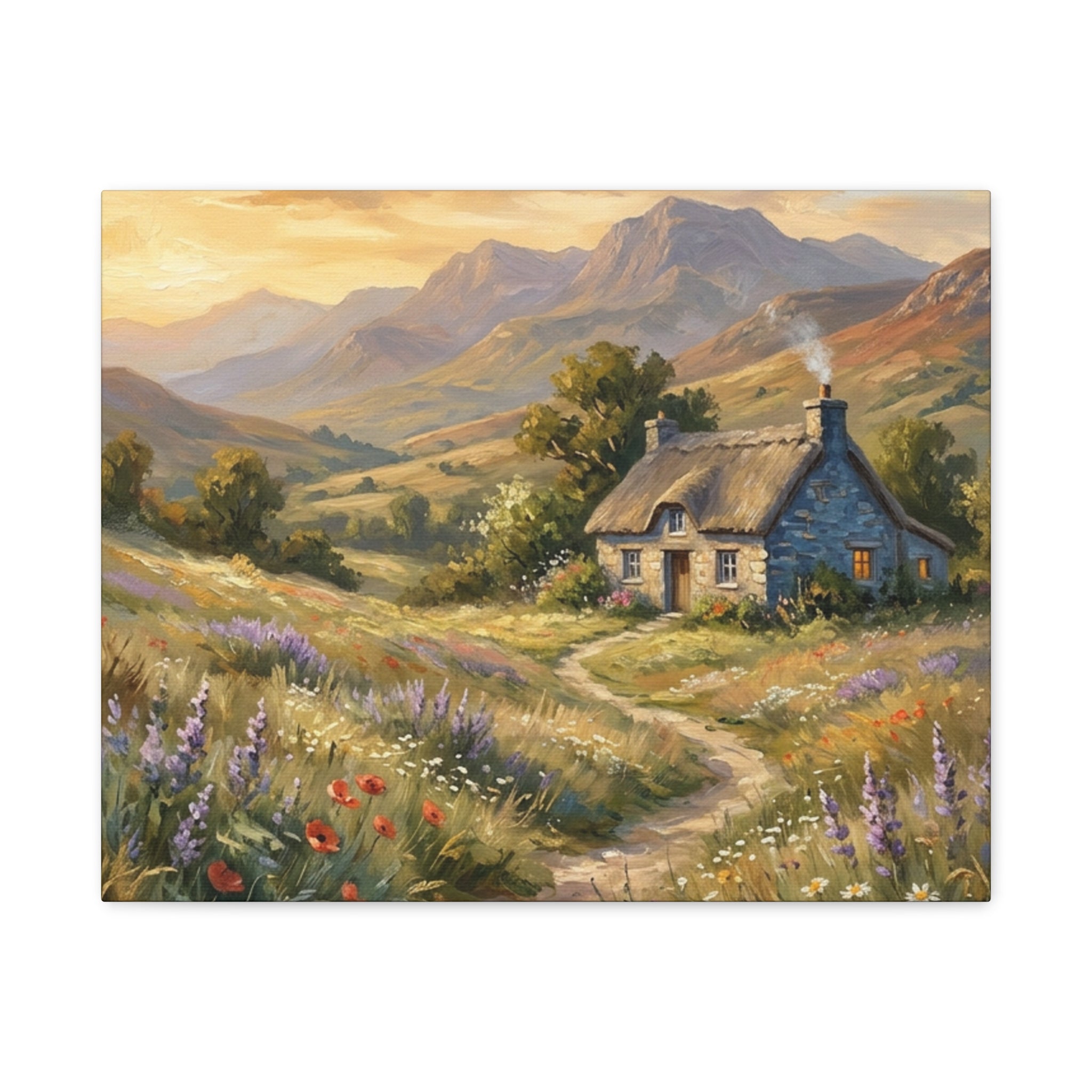 Countryside Cottage Canvas Wall Art — Tranquil Rustic Landscape Print