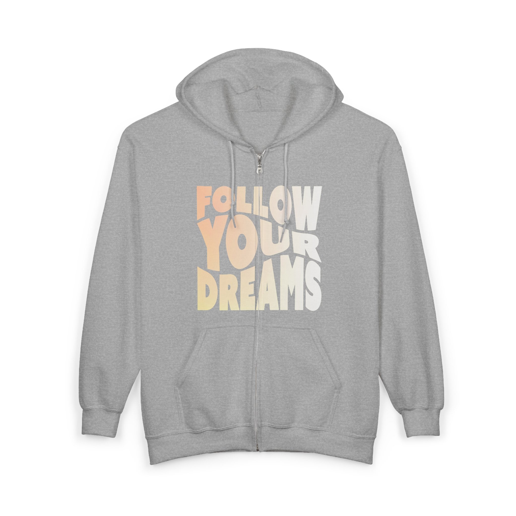 Follow Your Dreams Zip Hoodie — Retro Inspirational Graphic Hoodie