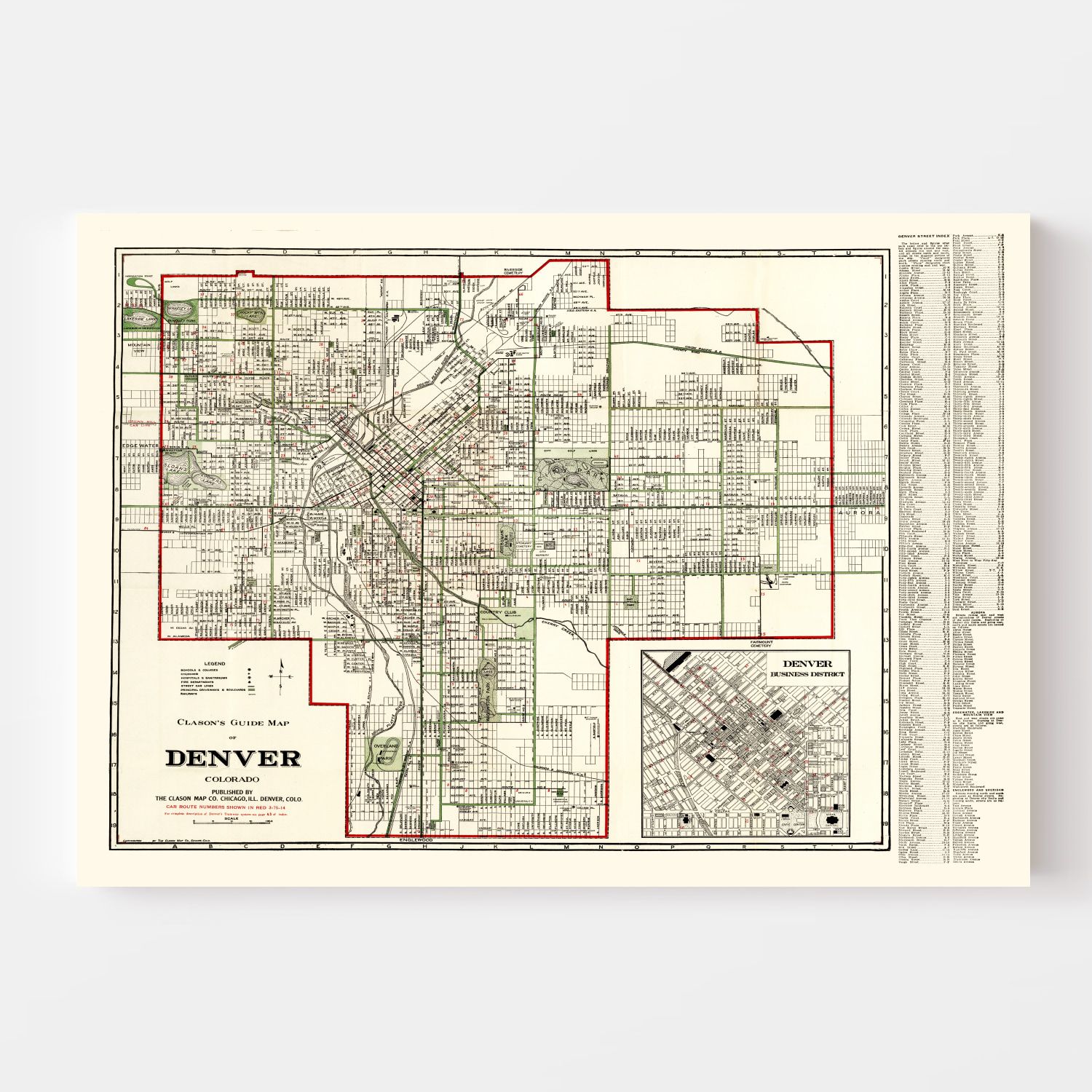 Vintage Map of Denver, Colorado 1920