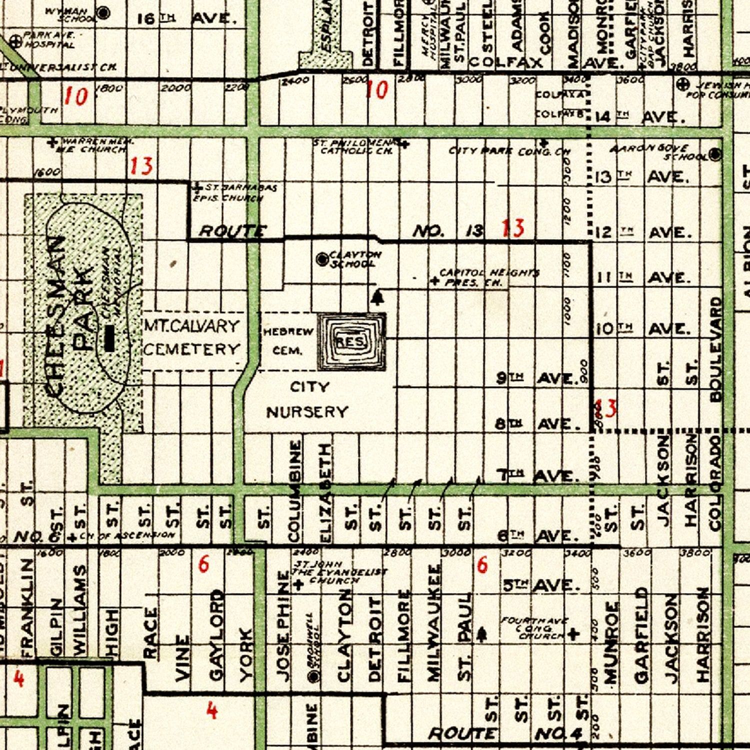 Vintage Map of Denver, Colorado 1920