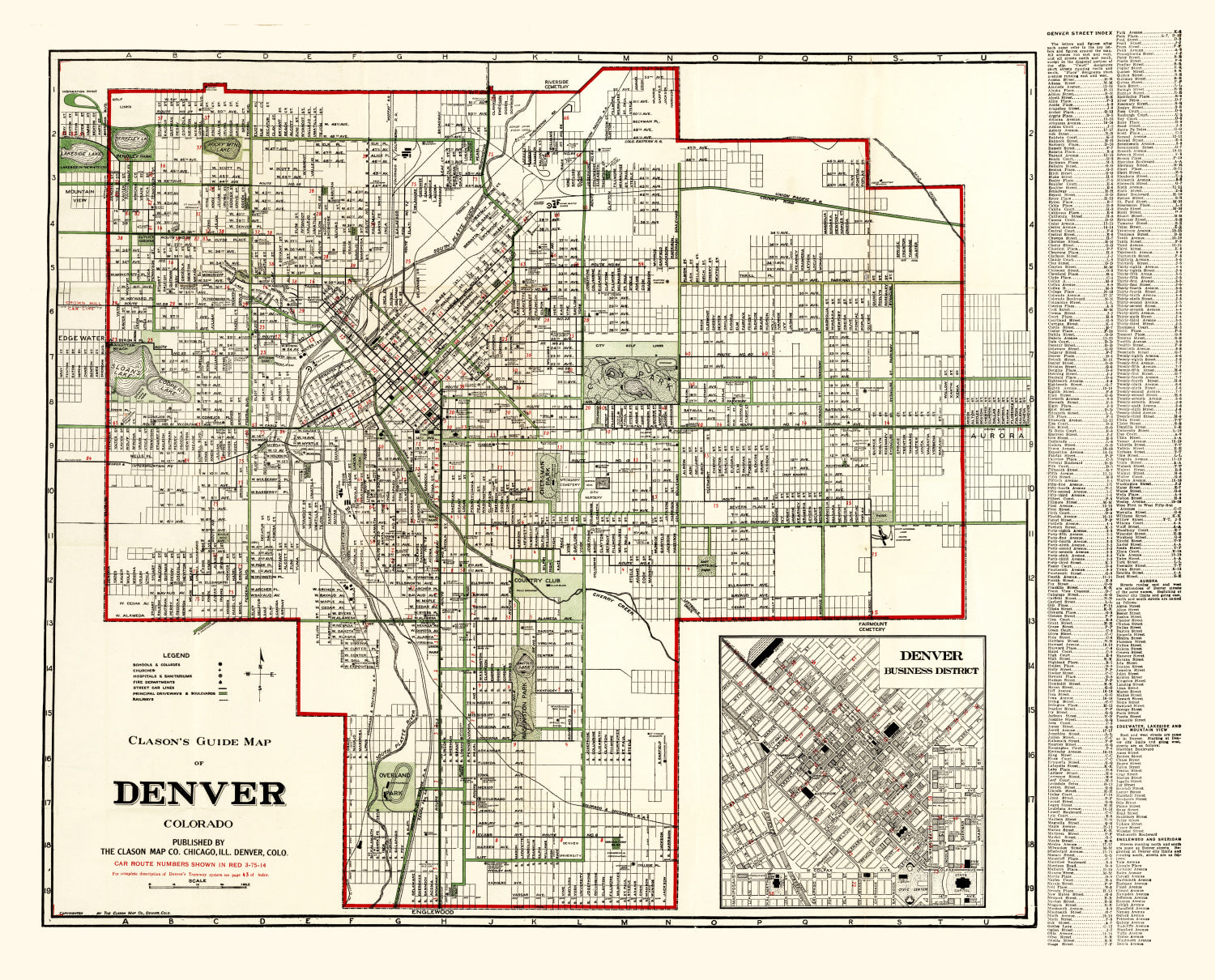Vintage Map of Denver, Colorado 1920