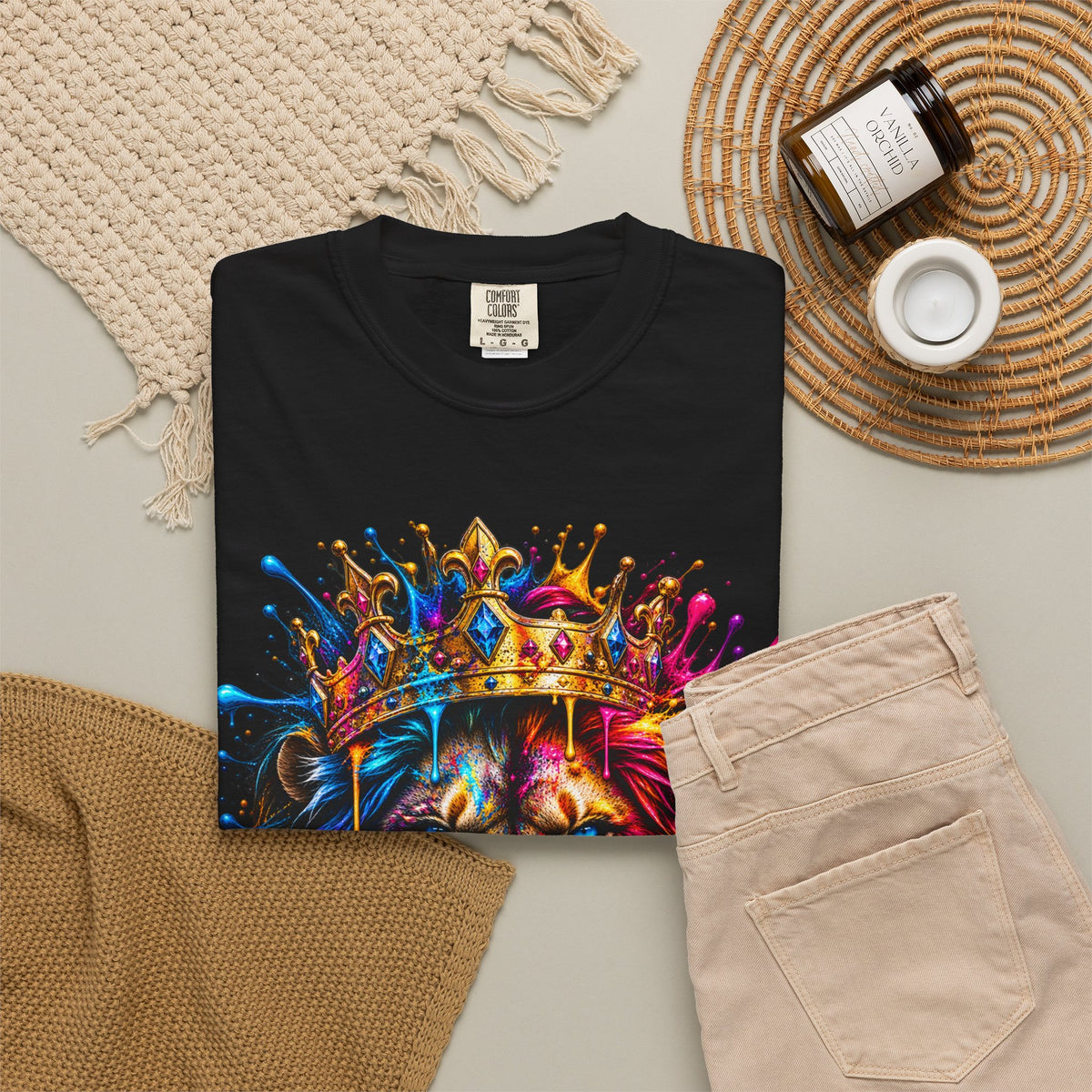 Color Splash Lion Tee — Regal Crown Graphic T-Shirt