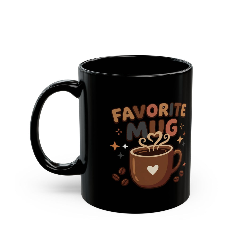 Favorite Mug Black Ceramic Coffee Cup – Cute Heart Coffee Design (11oz/15oz)