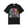90s Retro Streetwear T-Shirt — Vintage Boombox & Neon Graffiti Design