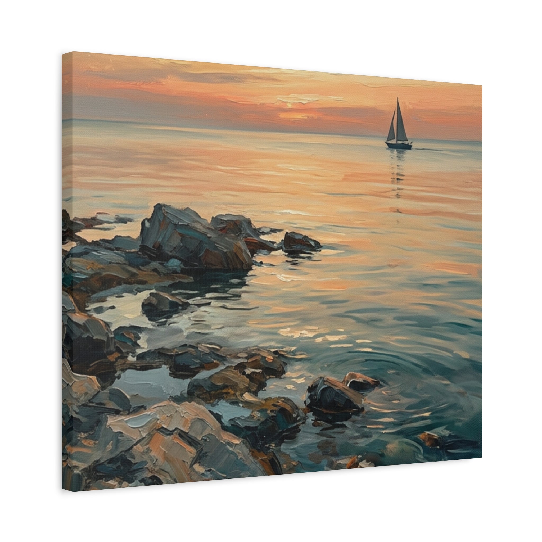Sunset Sail Canvas Wall Art — Seascape Painting Print