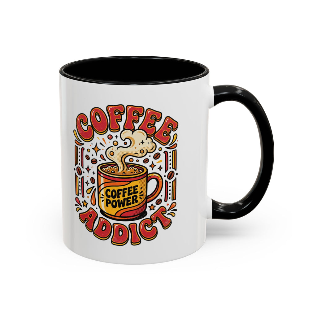 Coffee Addict Accent Mug — "Coffee Power" Retro Coffee Lover Gift (11oz/15oz)