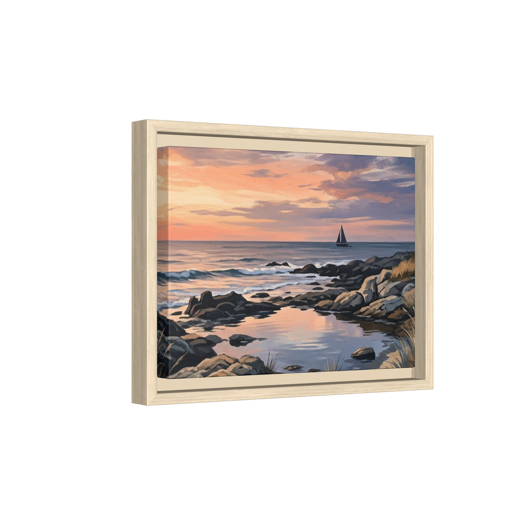 Framed Seaside Sunset Matte Canvas Print – Sailboat Coastal Wall Art