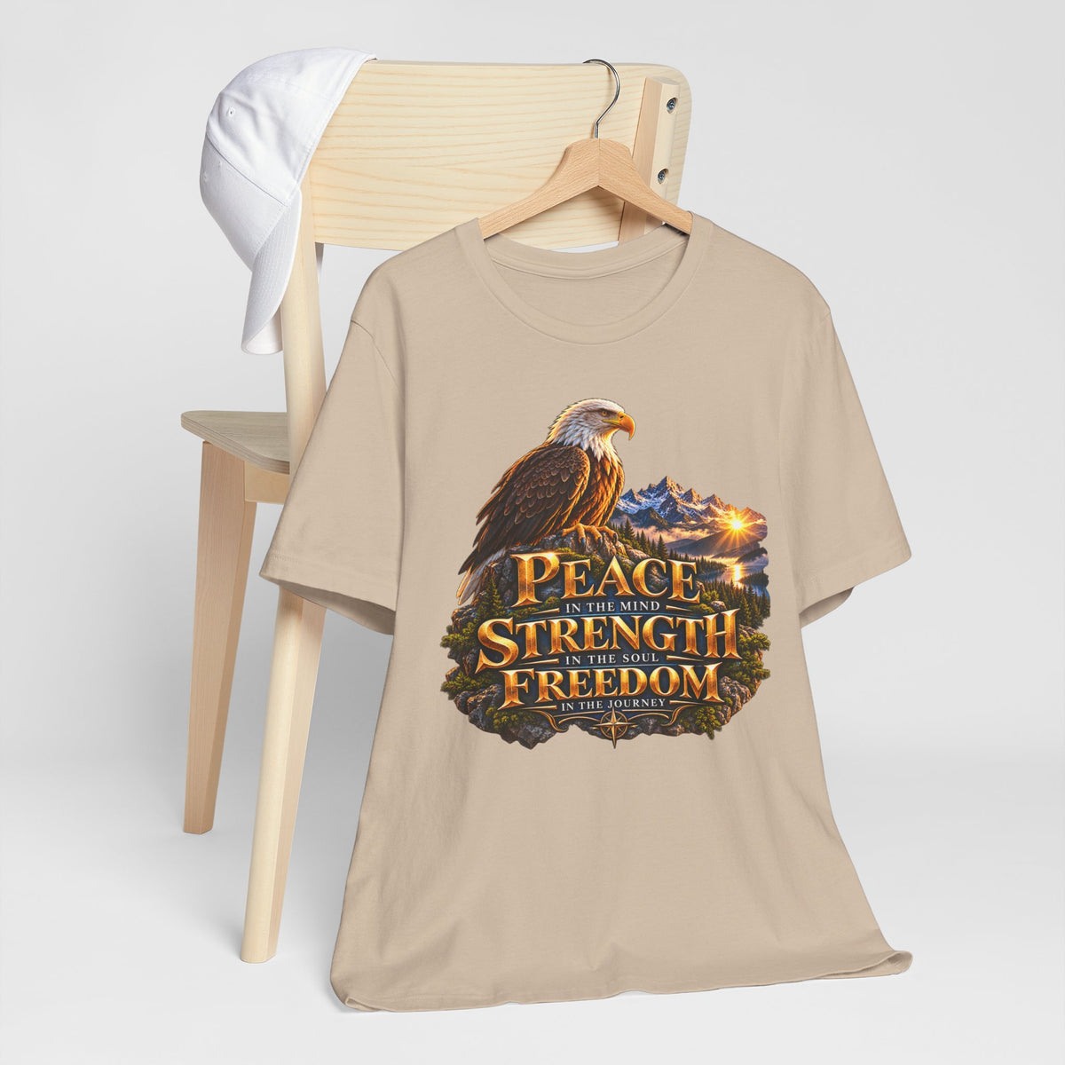 Eagle Mountain Sunrise T‑Shirt — "Peace Strength Freedom" Patriotic Tee