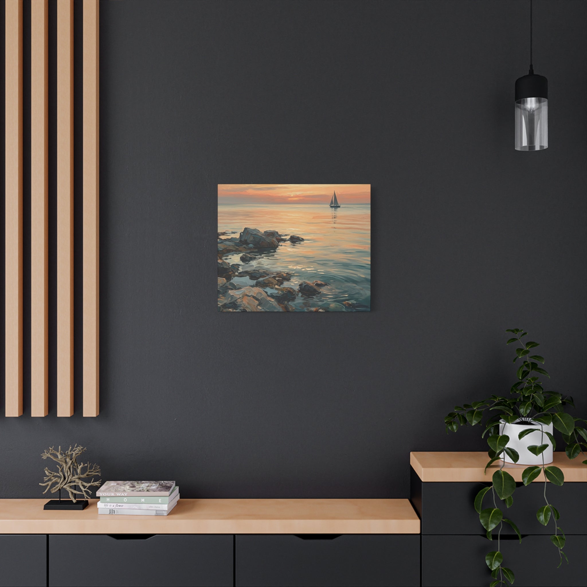 Sunset Sail Canvas Wall Art — Seascape Painting Print