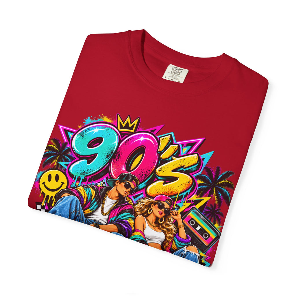 90s Retro Streetwear T-Shirt — Vintage Boombox & Neon Graffiti Design