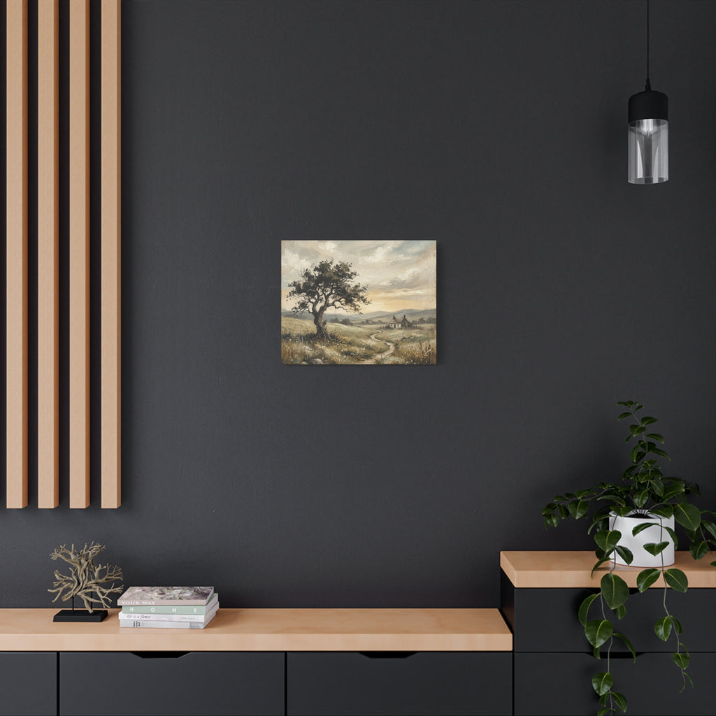 Rustic Countryside Canvas Wall Art — Serene Landscape Matte Stretched Canvas Print