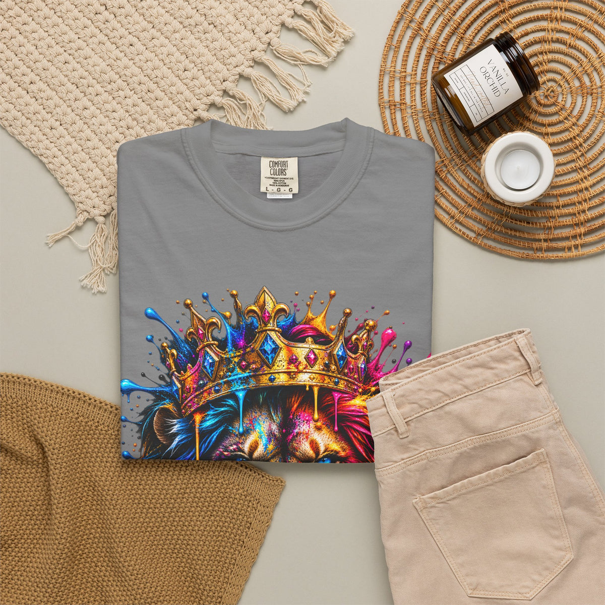 Color Splash Lion Tee — Regal Crown Graphic T-Shirt
