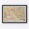 Vintage Map of South Dakota 1897
