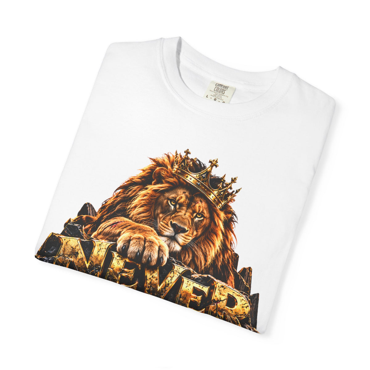 Lion Graphic T-Shirt — "Never Give Up: Great Things Take Time" Motivational Tee