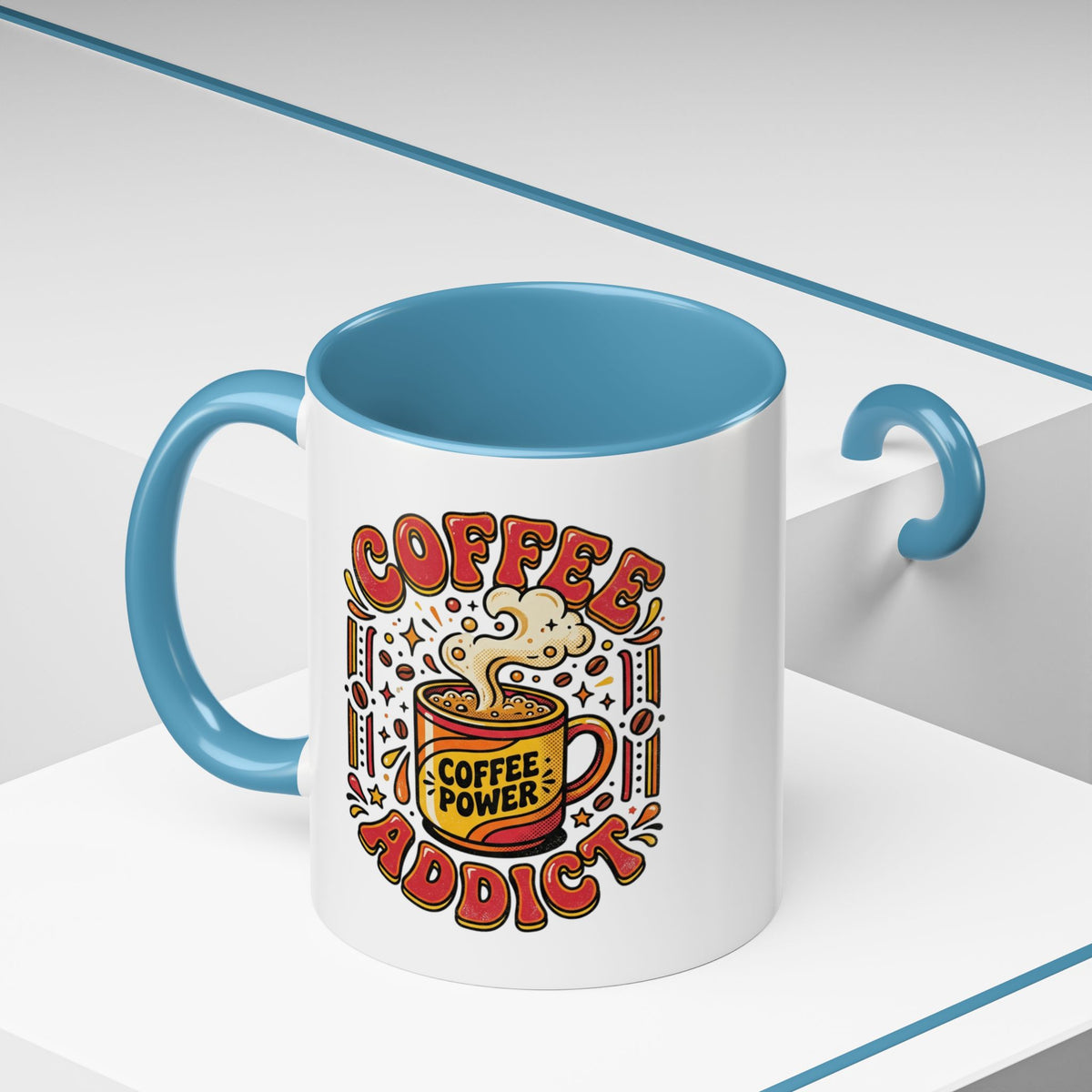 Coffee Addict Accent Mug — "Coffee Power" Retro Coffee Lover Gift (11oz/15oz)