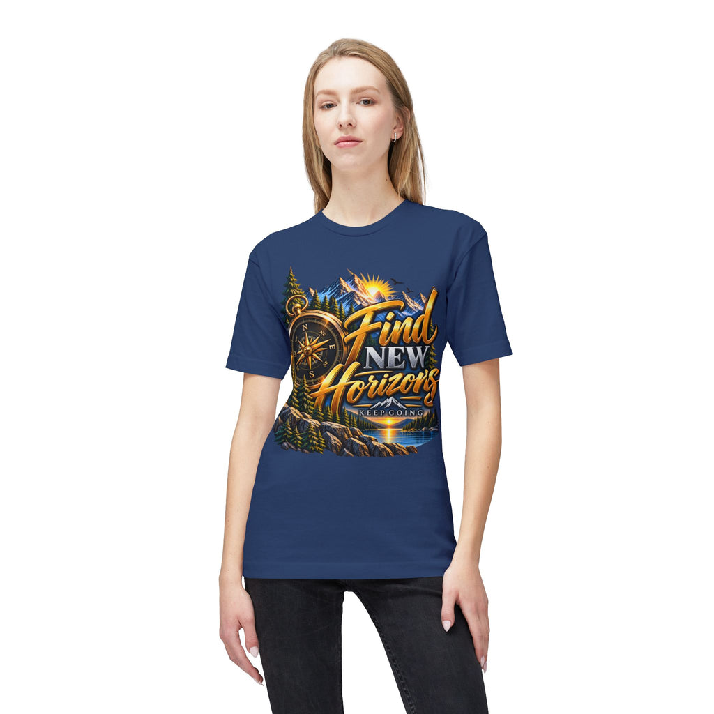 Find New Horizons T-Shirt — Adventure Compass Mountain Graphic Tee