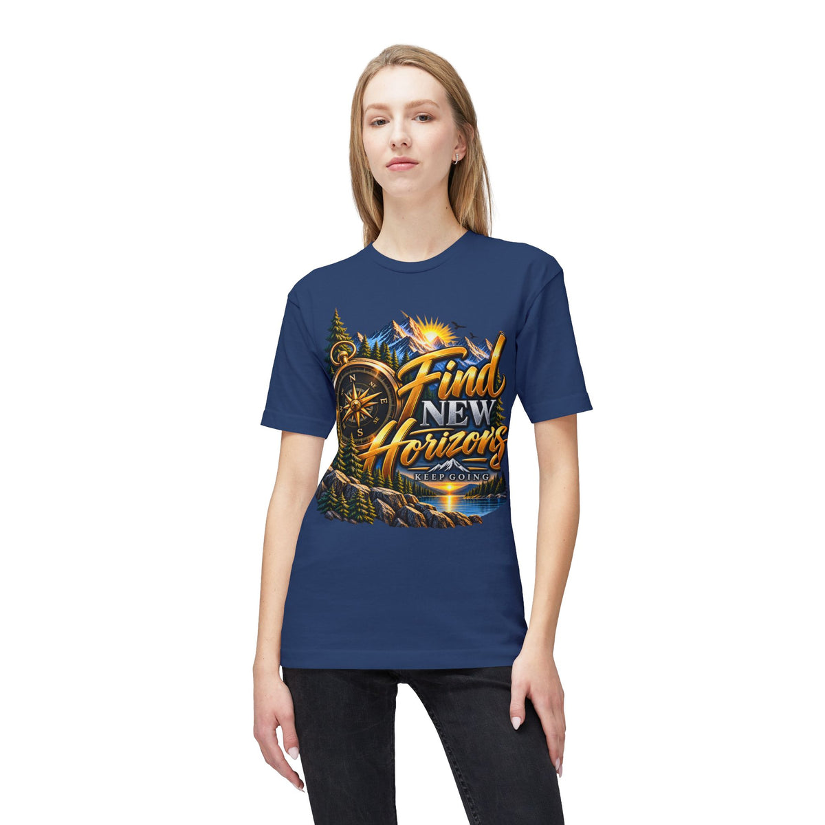 Find New Horizons T-Shirt — Adventure Compass Mountain Graphic Tee