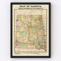 Vintage Map of Dakota Territory 1882